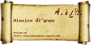 Alexics Ágnes névjegykártya